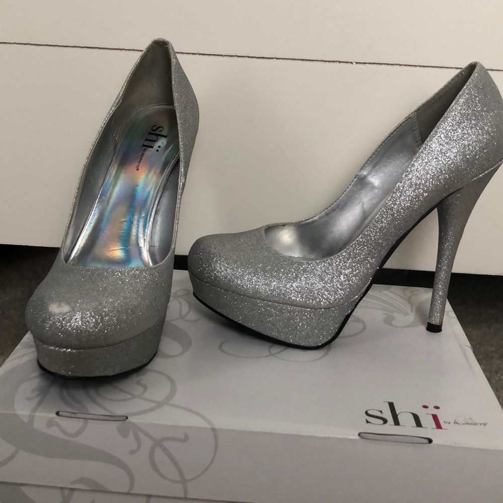 Silver glitter heels